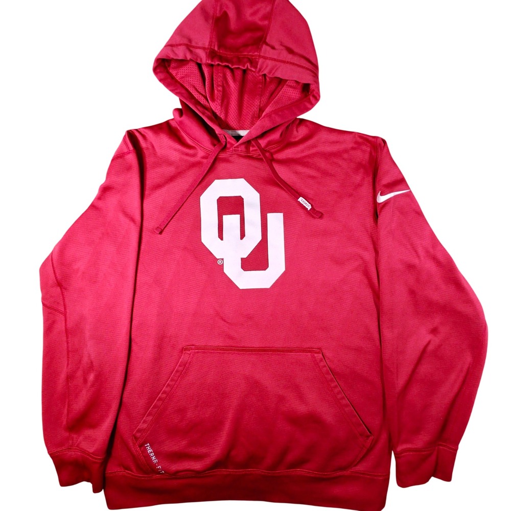 Nike Oklahoma‎ Sooners OU Hoodie Mens Medium Red Therma-FIT Sweatshirt